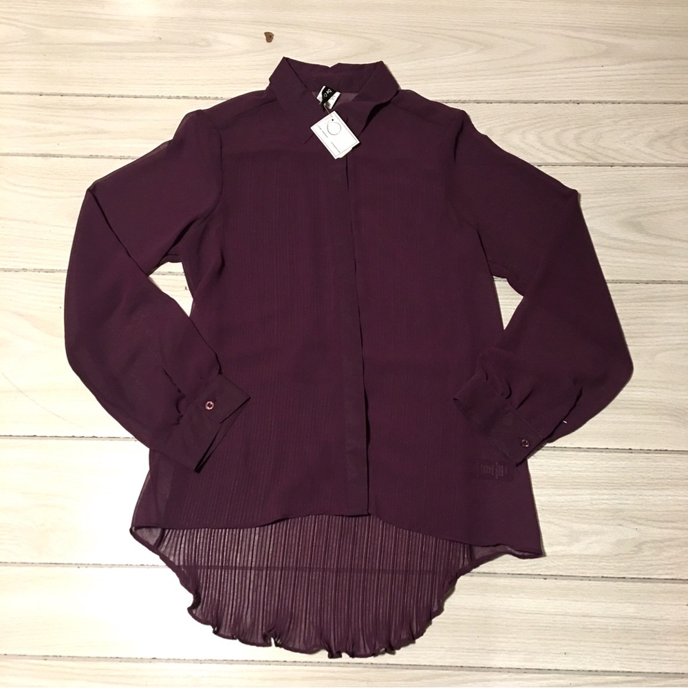 De Colores Long Sleeve Purple Sheer Top Collar Size L